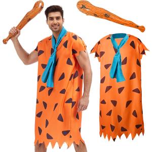 Caveman Costume for mens with Inflatable Caveman Bat and Tie Halloween Cosplay Cartoon Masquerade Set (3X-Large)