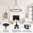 Black Wagon Wheel Chandelier, 20 Light Large Farmhouse Industrial Rustic Chandelier, 48 Inch Round Ceiling Pendant Light for Dining Room Living Room Entryway Foyer, 47.24 Inches