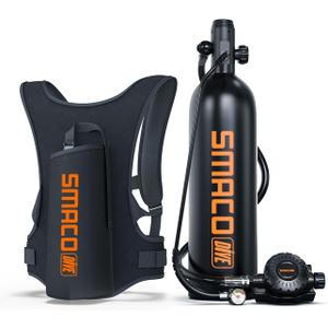 SMACO Mini Scuba Tank for Shallow Water Diving 1.9L Scuba Cylinder Diving Tank Kit Provide 25-30 Minutes Breath Support for Underwater Recreation/Diving Practice/Water Rescue/Backup Air