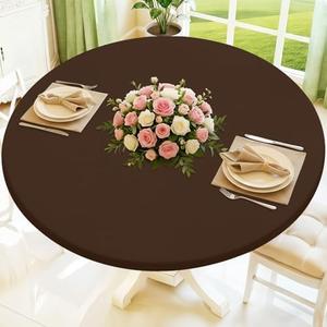 Moosfor Round Spandex Tablecloth, Elastic Fitted Waterproof Tablecloths for 57"-68" Tables, Stretch Washable Picnic Table Cover for Camping, Dining, Indoor and Outdoor, Coffee