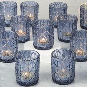 48pcs Blue Votive Tealight Candle Holders, Glass Tea Light Candle Holders for Table Centerpieces,Candle Holders for Wedding Decor, Gift, Home