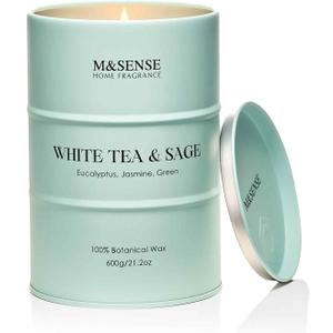 M&SENSE White Tea Sage Scented Candles Large, Natural Soy Candles 21.2oz 120 Hour Slow Burning,Aromatherapy Candle for Stress Relief Meditation Relaxing