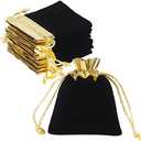 HRX Package Velvet Jewelry Bags 3x4 inch, 20pcs Black Gold Cloth Drawstring Pouches for Small Gift