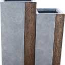 Kante Lightweight Concrete Tall Modern Square Outdoor Planter Set, 28 Inch and 24 Inch Tall, Timber Ridge (11"x11"x24" and 14"x14"x28")