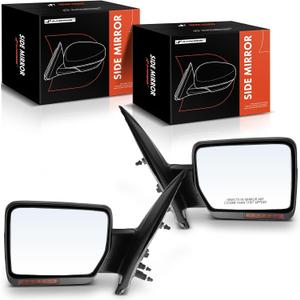A-Premium Pair (2) Driver and Passenger Side Power Door Mirror | Compatible with Ford F-150 F150 2009-2010 - Heated Manual Folding Smooth Black Outside Rear View Mirror w/Turn Signal
