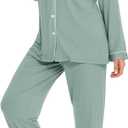 Leikar Button Down Pajamas for Women Soft Viscose Sleepwear Long Sleeve Pjs Set Maternity Nursing Postpartum Loungewear (Green, M)