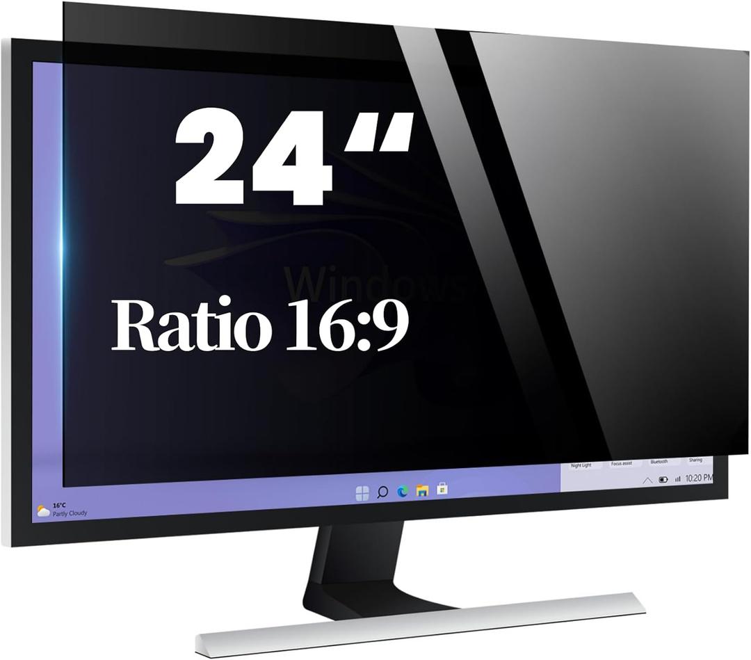 Computer Privacy Screen 24 Inch, Display Privacy Shield for 16: 9 Aspect Ratio, Monitor Anti-Glare & Privacy Filters, Anti-Blue Light, Removable