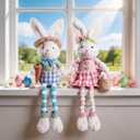 unanscre Easter Bunny Plush Decorations  2PCS Long Dangle Leg Easter Rabbit Gnomes Hold Egg Basket & Carrot, Stuffed Dolls Handmade for Home Table Ornament, Tiered Tray Decor