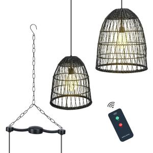 Battery Operated Chandelier Outdoor Pendant Light Battery Powered Chandelier Outdoor Hanging Lanterns Lights Outdoor Chandelier Remote Control LED Bulbs for Porch Patio Gazebo Garden Yard Decoration