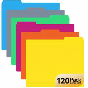 Colored File Folders, 120 Pack Letter Size 8.5 x 11, 1/3-Cut Tabs, 6 Assorted Colors, Paper Document Folders for Home, Office and School Filing