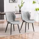 YOUNIKE Dining Chairs Set of 2, Upholstered Faux Leather Kitchen & Dining Room Chairs, Mid Century Modern Living Room Bedroom Side Chairs with Wide Wing Back and Adjustable Metal Legs, Grey