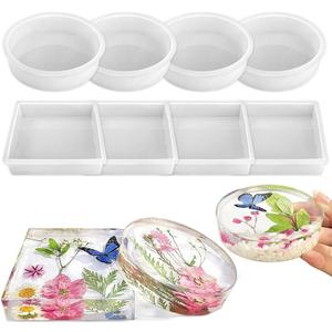 RESINWORLD 8 Pack Deep Coaster Molds, Square Round Coaster Resin Molds, Small Coaster Silicone Molds for Resin Casting, for Flower Bouquet Preservation
