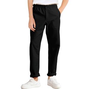 Haloumoning Boys School Uniform Chino Pants Kids Elastic Waist Pull on Twill Pants with Pockets, 27 (Black)
