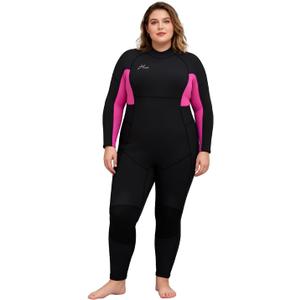Hevto Plus Size Women Wetsuit 3/2mm Neoprene Full Body Wet Suit Keep Warm for Cold Water Swimming Surfing (18, Pinkish Purple)