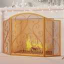 Fire Beauty Fireplace Screen 3 Panel Wrought Iron Metal 48"(L) x30(H) Spark Guard Cover(Golden Dusting)