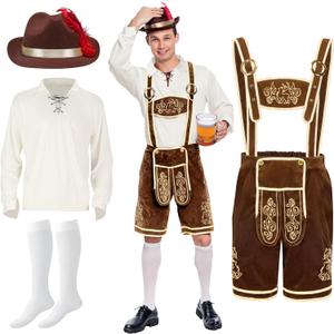 Spooktacular Creations Mens German Bavarian Oktoberfest Costume Set, Beer Costume Hat for Adults Halloween and Beer Festival (Medium, Brown)