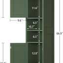 TEENFON 67" Tall Bathroom Cabinet with Adjustable Shelves and Doors, Narrow Bathroom Storage Cabinet for Small Space, Living Room, Entryway, Kitchen, Green, 11.8"d X 11.8"w X 66.9"h