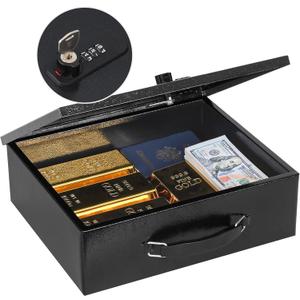 KYODOLED Fireproof Lock Box for Documents, Dual Combination and Key Lock Security with Carrying Handle, Metal Strong Safe Box to Keep Personal Items, Documents, Exterior 13.2''x 11''x4.13'', Black (Large)
