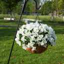 Artificial Hanging Flowers Faux Plants Basket for Outdoors Spring Summer Decor, Fake Silk Bougainvillea in Planter Outdoor Look Real UV Resistant Faux Flower for Outside Porch Patio Garden Home, White