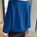 Fisoew Womens Cropped Oversized Sweatshirt Casual Lapel V Neck Long Sleeve Contrast Drawstring Loose Fit Fall Pullover Tops (Large, Blue)