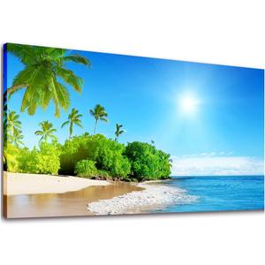 Sunset Ocean Palm Tree Bathroom Wall Art Canvas Print- Long Canvas Artwork Seascape Nature Picture Framed for Home Office Decor 20" x 40"