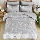 DJY Queen Comforter Set, Grey Botanical Floral Bedding Comforter Sets Queen Size for All Seasons, 7 Pieces Bed in a Bag Lightweight Microfiber Comforter Set with Sheets Pillowcases & Shams