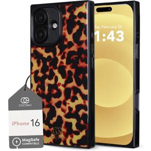 Cocomii - Rectangle Case Compatible with iPhone 16 - Compatible with MagSafe, Classic Tortoise Shell, Elegant Animal Print, Magnetic Phone Case for iPhone 16 6.1 inch, Black/Amber