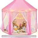 Princess Tent with Rug & Led Star Lights,Princess Castle Play Tent for Girls Kids or Toddlers, Kids Large Playhouse for Indoor and Outdoor Games,140 * 135cm,Birthday for 3/4/5/6/7/8/9+ Year Old
