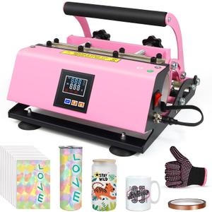 Realkant Tumbler Heat Press Machine, 110V Tumbler Press for 20OZ 30OZ Sublimation Skinny Straight Tumblers Glass Jar & 11-15OZ Mugs, Mug Tumbler Press with 20pcs Paper Heat Tape Gloves As Gift (Pink)