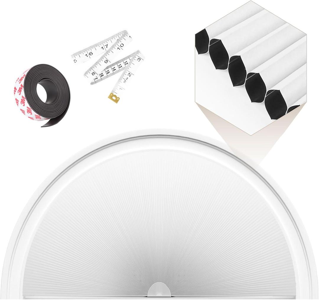 Half Circle Window Shades, Blackout Arch Blinds for Indoor Windows, Adjustable Honeycomb Blinds for Home No Drill, Magnetic Tape Easy Install, Radius 36" Grey