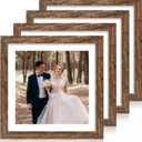 iRahmen 12x12 Picture Frame Set of 4 with Tempered Glass, Rustic Frame Display 10x10 Pictures with Mat or 12 x 12 Without Mat, Wood Square Photo Frames for Desktop Display and Wall Mounting