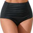 JOYBIK Womens High Waisted Full Ruched Bikini Swim Bottoms Tummy Control Full Coverage Swimsuit Bottoms (Large, Grey (Ruched Front))