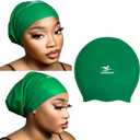 Swim Cap,Large Silicone Waterproof Swimming Cap for Women & Girls with Long Hair,Braids,Dreadlocks, Locs,Weaves, Hair Extensions, Curls & Afros, Comfortable for Pool, Beach & Training (Green, S)