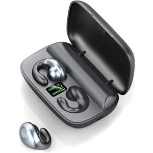 Wireless Earbuds with Earhooks Mini Bone Conduction Headphones Waterproof Open Ear Earpiece Noise Canceling Sports Bluetooth 5.0 Earphones Headset for Cycling Driving (Black)