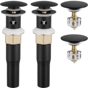 KES All Metal Bathroom Sink Drain with Overflow, 2 Pack, Lavatory Vanity Pop Up Drain with Detachable Hair Catcher, Rustproof 18/8 Stainless Steel, Matte Black, S2013A-BK-P2