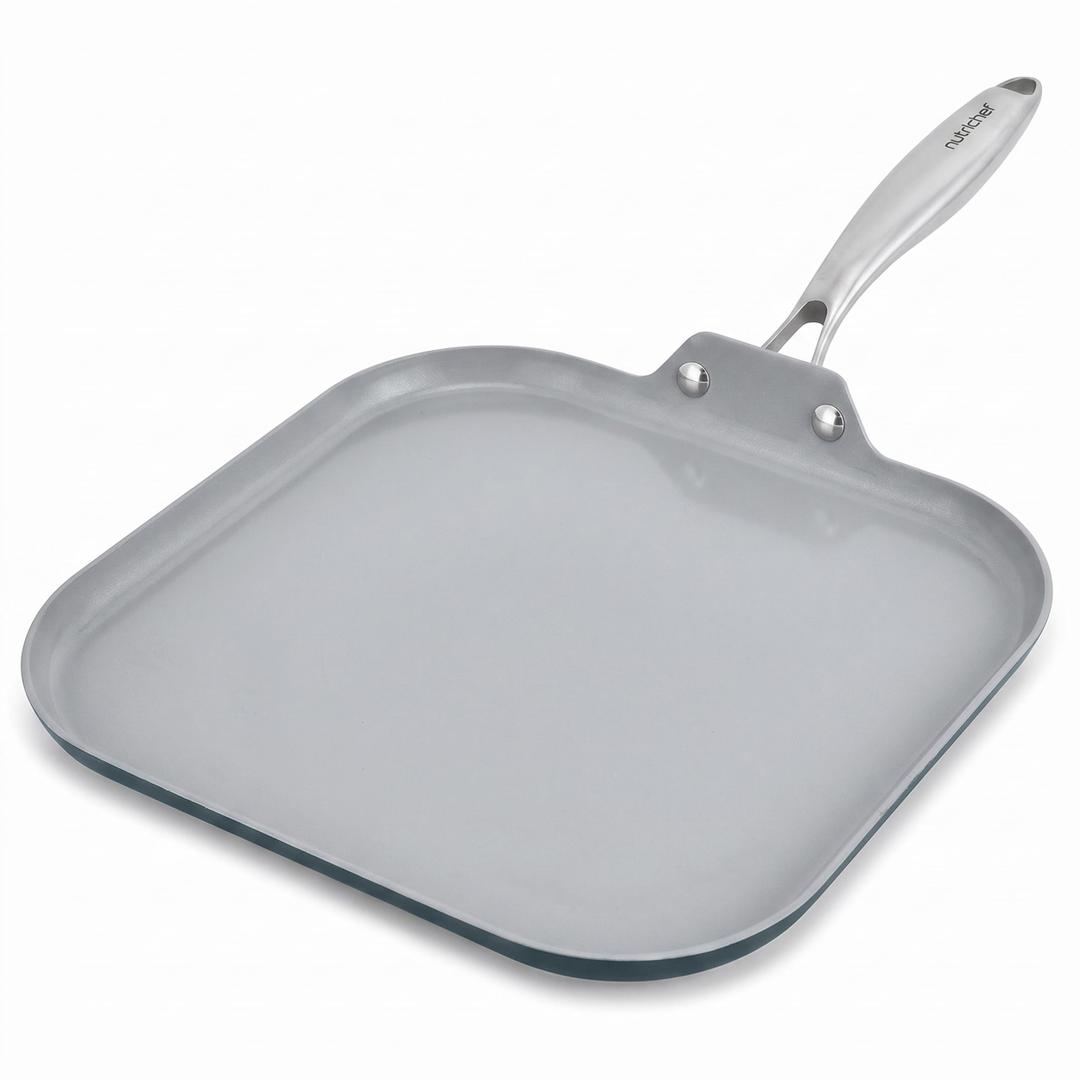 NutriChef 11-Inch Griddle Pan | Ceramic Non-stick with Induction Base