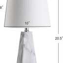 JONATHAN Y 20.5" White Marble Finish Modern Resin Table Lamp for Bedroom Living Room, Contemporary Faceted Bedside Lamp with White Linen Shade, LED Bulb Included JYL1037A