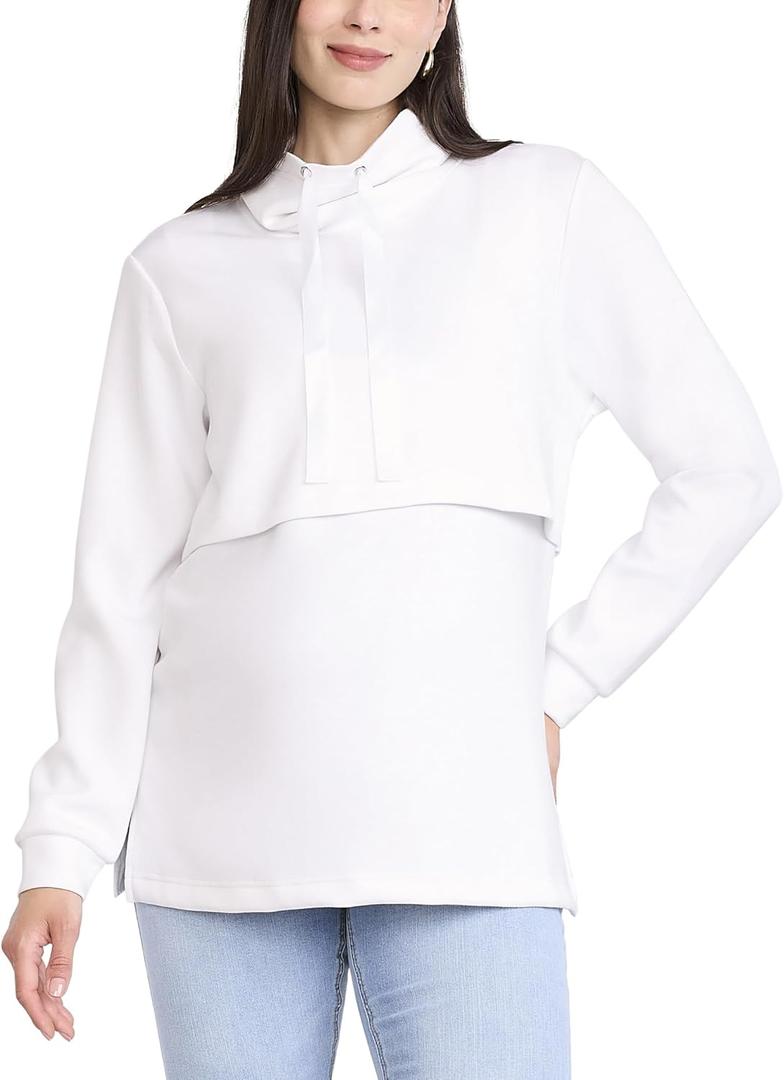 Motherhood Maternity Women's Long Sleeve Funnel Neck Nursing Pullover Pregnancy Sweatshirt for Breastfeeding