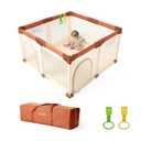Tinyiota Foldable Baby Playpen, 50x50 Inch Portable Play Yard for Babies and Toddlers with Soft Breathable Mesh, Storage Bag & 2 Pull-Toy Handles for Indoor & Outdoor (Brown, 50x50)