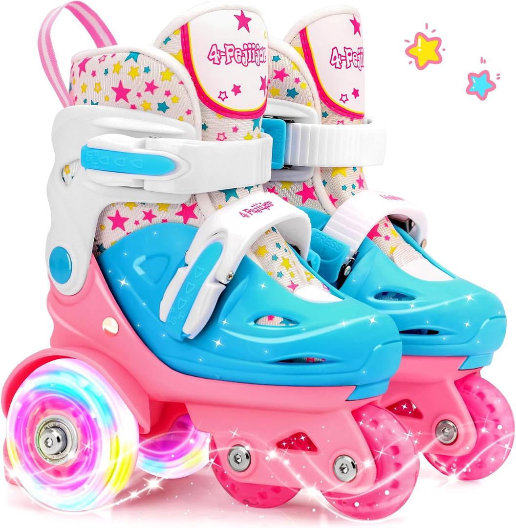 Adjustable Roller Skates for Kids Girls Ladies with Light Up Flash Wheels(Age 3-9),Three-Point Type Balance,Gift Box Packing for Toddlers,Children