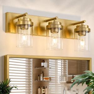 3-Light Bathroom Light Fixtures, Brushed Gold Vanity Lights