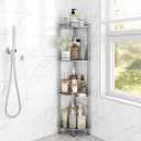 ELYKEN Corner Shower Caddy Standing, 4 Tier Rustproof Metal Shower Organizer with Soap Holder, Floor Shower Corner Shelf Rack Storage Stands with Adjustable Feet & 2 Hooks for Bathroom, Silver