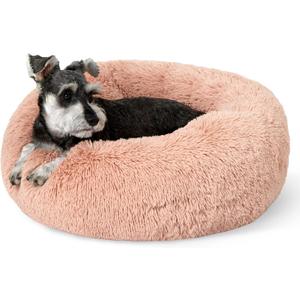Bedsure Calming Dog Bed for Small Dogs - Donut Washable Small Pet Bed, 23 inches Anti-Slip Round Fluffy Plush Faux Fur Large Cat Bed, Fits up to 25 lbs Pets, Pink