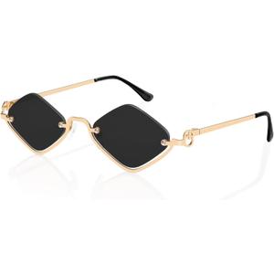 Retro Y2k Sunglasses for Women Men,Trendy Semi-Rimless Sun Glasses Irregular Narrow Gold Sunnies UV400