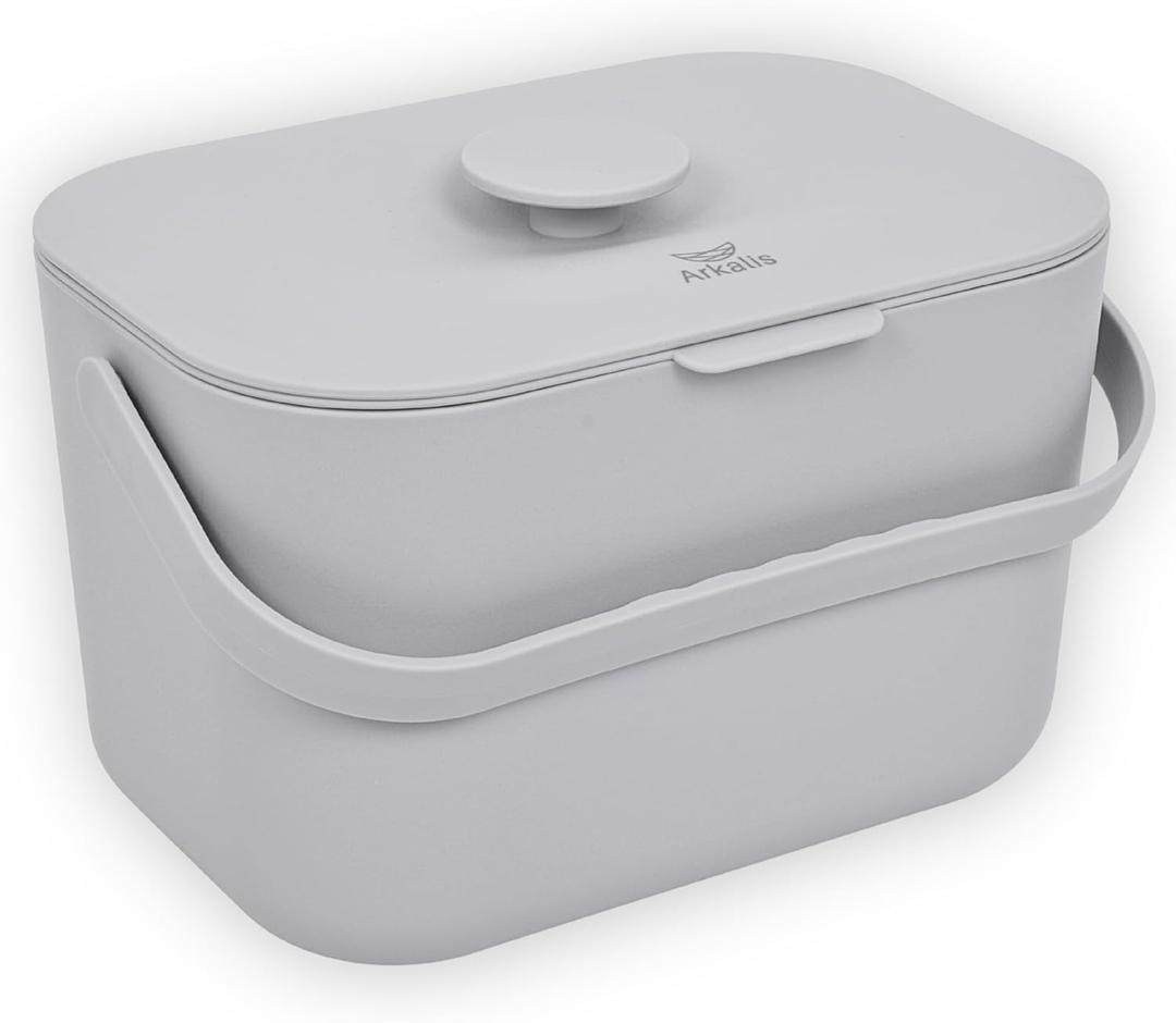 Kitchen Compost Bin  1.3 Gallon Countertop Compost Bin with Lid, Odor-Blocking, No Charcoal Filters Needed, Indoor Compost Bin with Removable Basket, Easy Clean