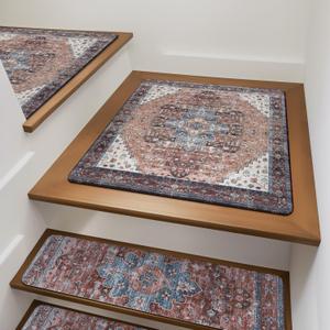 OJIA Non-Slip Stair Treads Matching Mat for Wooden Steps, Square Rubber Backing Anti-Slip Stair Carpet Landing Mat Stair Rugs 31x31 inch (Brick Red)