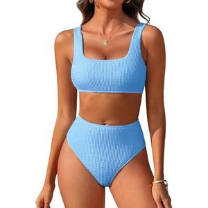ANRABESS Women Swimsuits Two Piece Bikini Set High Waisted Ribbed Tummy Control Modest Bathing Suits 2025 Beach Swimwear, XL