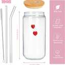 Coquette Aesthetic Glass Can Cup with Bamboo Lid and Straw, 16oz Cute Red Heart Travel Tumbler, Iced Coffee Matcha Smoothie Cup, Trendy Stuff Gifts for Women, Girl Gifts