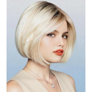 XIUFAXIRUSI XIUFAXIRUSI Ombre Blonde Bob Wigs for White Women Short Blonde Straight Wig Natural Looking Synthetic Wigs Halloween Costume Wig