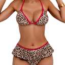swimall Women's Skirt Bikini Set Sexy Leopard Print Bikini Halter String Two Piece Swimsuit Y2K Bathing Suit (XL)